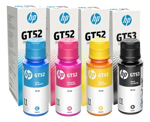Tinta Hp Original Kit X4 | Gt53 Negro 90 Ml + Gt52 Colores 70ml C/u Amarillo, Negro, Cyan, Magenta