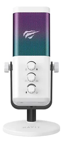 Micrófono Gamer Havit Gk65 Cardioide Rgb, Usb Tipo C Blanco
