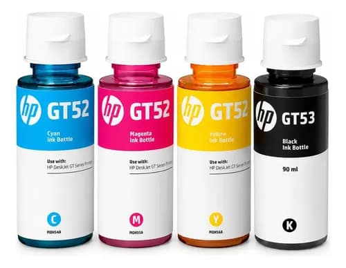 Pack De 4 Botellas De Tinta Hp Gt53/gt52 (9f3n4al) Negro, Cyan, Magenta, Amarillo Negro/cian/magenta/amarillo
