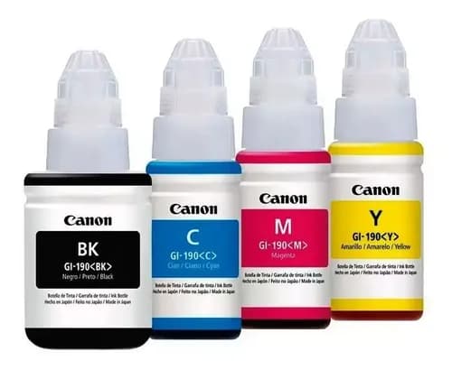 Combo Botellas De Tinta Canon Gi-190 (bk, C, Y, M) Negro, Cian, Magenta Y Amarillo