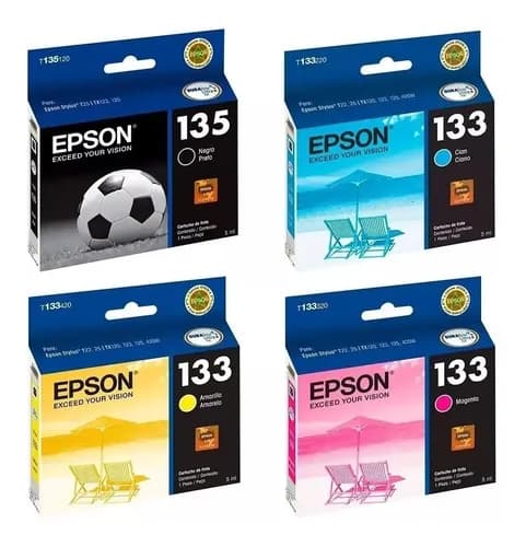 Cartucho Epson 135 Negro + 133 Colores T25 Tx125 Tx133 Tx135