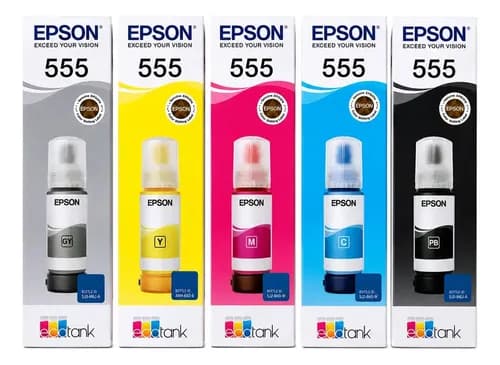 Tinta De Impresora Epson 555 Combo De 70 Ml 5 Unidades L8180 Negro