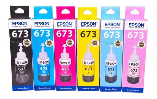 Kit Tintas Epson T673 L800 L805 L810 L850 L1800 X6 Colores Negro, Cian, Amarillo, Magenta, Cian Claro, Magenta Claro